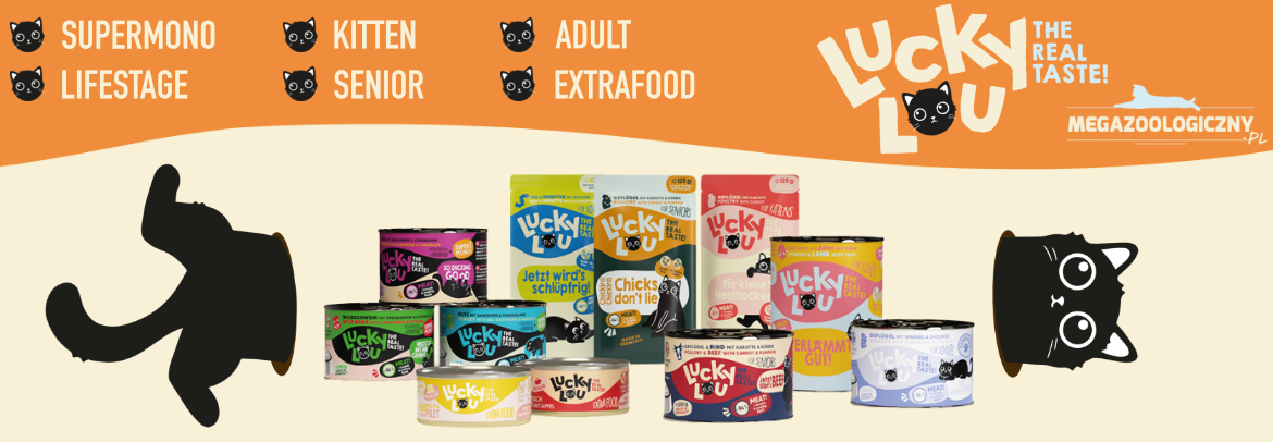 Wysoka zawartość mięsa - Poznaj karmy mokre dla kotów Lucky Lou w Megazoologiczny.pl